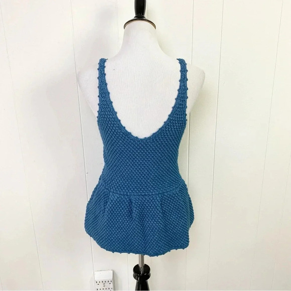 7 FOR ALL MANKIND boho knit crochet peplum top V Neck Bobble Knit Sz S Cottage - Picture 2 of 15